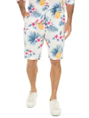 Riley Adams White Floral Linen Shorts