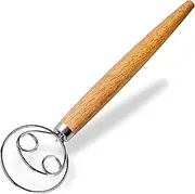 Maxjoy Danish Dough Whisk Stainless Steel Hook Dutch Wooden Hand Mixer Tool for Bread Sourdough Making Whisking Mixing Baking Kitchen Supplies