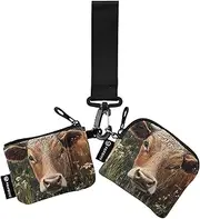 [XYMZR] Milk Cow Grazing Mini Zip Around Wristlet keychain Wallet for Women Personalized Pattern Detachable Dual Pouch Wristlet Portable Wallet Phone Coin Purse, Multi-colored, One Size