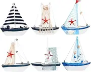 PartyKindom 6Pcs Nautical Wooden Sailboat Models Mediterranean Style Desktop Decor for Living Office Home Creative Present Wedding Decoration Safe Density Board Random Color