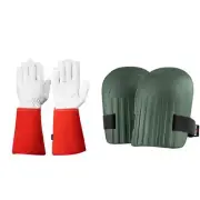 NoCry Long Leather Gardening Gloves for Women and Men; Reinforced Palms; Red; XS