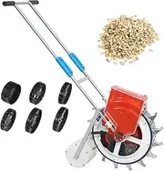 Manual Seeder, 12 Nozzles Garden Push Seeder, with 6 Interchangeable Seeding Discs, Removable Into 6 Nozzles, with Rear Wheels, Seed Spacing 14Cm/5.5in, Depth 6Cm, for Fields, Gardens