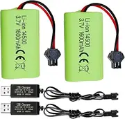 2PCS 3.7V 1600mAh Li ion Battery with SM-2P Plug and USB Charging Cable Suitable for 9962 8837 RC Toy Car Battery RC Car, Engineering Vehicle, Truck Battery