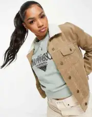 Brave Soul Women's Cord Shacket UK 10 Dark Sand / Cream Borg New rrp £35