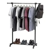 IRIS USA Portable Single-Rod Height Adjustable Clothes Rack with Extendable B...