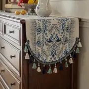 GGP Blue Vintage Bohemian Tassel Table Runner 40X180Cm Decorative Linen