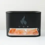 Black Himalayan Salt Flame Aroma Diffuser - 250ml Ultrasonic Humidifier with 7-Color LED Light for Relaxation and Decor