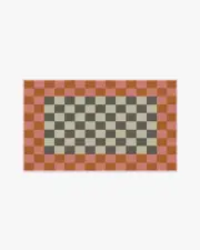 90' x 150' | Machine Washable Runner Rug | Kid & Pet Friendly | Indoor Rug | Checker Border Pink & Orange Rug by Jonathan Adler | Ruggable