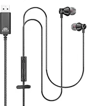 OKCSC USB Computer Earbuds in-Ear Wired Laptop Earphones with 2.5 Long Cable Stereo Sound Microphones for Online Course/Home Office/Zoom/Live Stream
