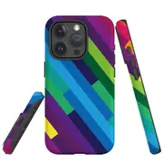 For iPhone 15 Pro Max Case, Shielding Cover, Lined Rainbow