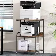 EasyCom Printer Stand- 3 Tier Printer Table with Wheels- Industrial Printer Storage Cart- Rolling Printer Cart with Storage Shelf for Printer Scanner Fax Home Office Use- Rustic Brown