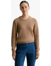 [Trenery] Merino Rib Pointelle Crew in Dark Camel