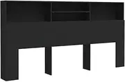 vidaXL Headboard Cabinet Bedroom Furniture Bed Accessory Decor Wall Bed Backboard Bookcase Headboard Cabinet with Compartment Black