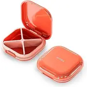 ONTERATE Small Pill Organiser, Travel Pill Box, Portable Pill Case, Pill Container for Pocket Purse 4 Compartments, Daily Compact Travel Medicine Holder for Vitamins Medication (Pink)