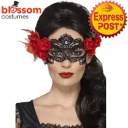 AC173 Day of the Dead Mexican Senorita Lace Filigree Costume Eye Mask Halloween