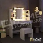 Dressing Table Mirror Stool Jewellery Cabinet Makeup Drawer White w/LED Bulbs