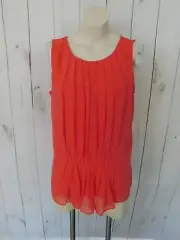 NWT Ann Taylor LOFT Coral Pink Pleat Chiffon Overlay Sleeveless Knit Top - Sz L