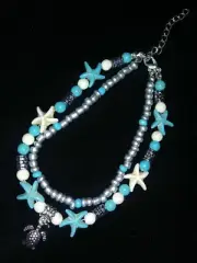 BOHO Summer Anklet Turtle Turquoise Beautiful Gift Silver tone FL