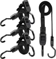 4PCS Adjustable Flat Bungee Cords w Hooks 40 Inch, Heavy Duty Rubber Long Bungee