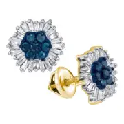 10kt Yellow Gold Womens Color Enhanced Blue Diamond Octagon Cluster Earring
