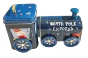 Tin Train Music Box plays Christmas Tune Santa Claus is Coming to Town must wind