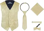 [S.H. Churchill & Co.] Boys 4 Piece Formal Paisley Vest and Tie Set - Includes Boys Vest, Bow Tie, Necktie & Pocket Hanky - Tapestry Print Tuxedo or Suit Waistcoat for Kids