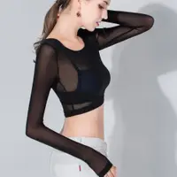 在飛比找ETMall東森購物網優惠-性感長袖透明半截品牌罩衫網紗