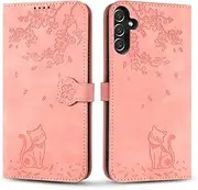 [Vaitasy] Mobile Phone Case for Samsung Galaxy A14 5G, Premium PU Leather Cover for Samsung A14 5G Case, Magnetic Closure Stand Protective Case Galaxy A14 5g - Pink Cat
