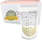 GOGO pure 360 CT (6 Pack of 60 Bags) MEGA Pack Breastmilk Storage Bags - 7 OZ, EACH PRE-STERILIZED By Gamma Ray, BPA Free, Leak Proof Double Zipper Seal, Self Standing, for Refrigeration and Freezing