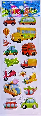 1 Pack 3D Bubble Sticker Vehicle Car Truck Train Tractor Airplane For Kids Boys