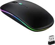 Wireless Bluetooth Mouse, LED Slim Dual Mode (Bluetooth 5.1 + USB) 2.4GHz Rechargeable Silent Bluetooth Wireless Mouse, Computer Mice with USB Receiver(Black)