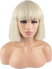 Riyang Women's Bob Wig with Full Bangs Short Straight Synthetic Blonde