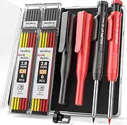 Nicpro 2Pack Carpenter Pencil with Sharpener, Mechanical Carpenter Pencils with 26 Refills (Red, Black, Yellow), Heavy Duty Construction Pencil, Woodworking Pencils for Architect