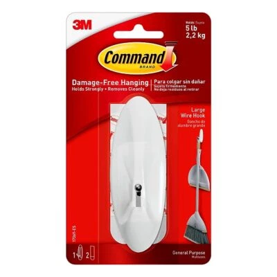 3M Command Large Wire Hook, WHITE, 5 lb