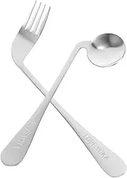 Hoement Baby Feeding Spoon Set Curved Fork for Patients Practical Fork Spoon Stainless Steel Serving Utensils for Easy Eating