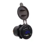 Universal Car Dual Port Usb Charger Power Outlet Adapter 3.1A 5V Ip66 With Led Digital Voltmeter + 60Cm Cable(Blue Light)