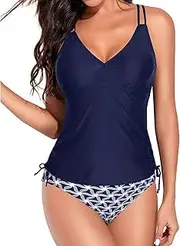 [Holipick] Women Two Piece Tankini Swimsuits Tummy Control Bathing Suits V Neck Tank Top with Bikini Bottom