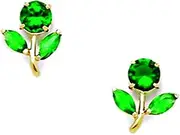 [JewelryWeb] 14k Yellow Gold Green CZ Simulated Diamond Flower With Leaves Screw Back Earrings 10x8mm Stud Earring for Women