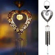 Solar Wind Chimes for Outside Deep Tone Heart LED Crackle Glass Ball LED Deco...