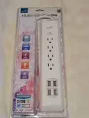 iLive IAT46W 4 outlet & 4 USB power strip w/surge protection, 6ft cord, New!