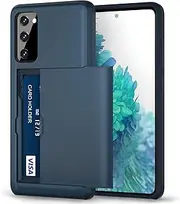 Jiunai S20 FE Case, Galaxy S20 FE Case Credit Card IDs Holder Shell Wallet Case Sliding Back Pocket Card Slot Dual Layer Hard PC Soft TPU Rubber Cover Case Designed for Samsung Galaxy S20 FE 5G Navy