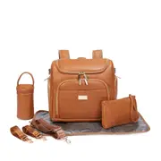 ELF RILEY Nappy Bag Backpack Diaper Faux Leather Brown Baby Mummy