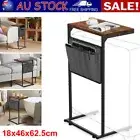 C Shaped Wooden End Table with Side Storage Bag Living Room Decor AU Home Gifts