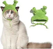 NVTED Cat Hat Adorable Costume Bunny Hat, Frog Shape Handmade Knitted Woolen Yarn Rhino Cap Bunny Rabbit Hat with Ears for Cats Small Dogs Party Costume Easter Pet Accessory Headwear