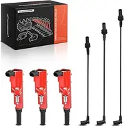A-Premium 3 Red Ignition Coils with 3 Spark plug Wires Compatible with Dodge Durango, Nitro & Jeep Commander XK, Grand Cherokee WK, Liberty KK & Mitsubishi Raider & Ram Dakota, 1500, V6 3.7L 2009-2012