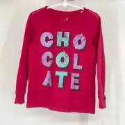 Peek Girl's Graphic Print Crew Neck Chocolate Long Sleeve Shirt Red 4/5 NWT