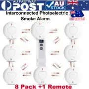 8Pcs Smoke Alarm Detector Wireless Interconnected Photoelectric 10 Years+ Remote