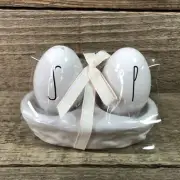 Rae Dunn Spring Easter “S” & “P” Salt & Pepper White Egg Shakers With Nest