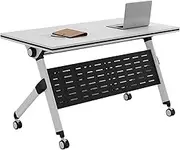YVYKFZD Folding Conference Table, Mobile Flip Top Meeting Table, Rectangular Training Table with Wheels and Steel Baffle, Portable Rolling Conference Room Table(6PCS,55.1"x23.6"x29.5")