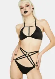 [Devil Fashion] Black Strappy Bikini Set
